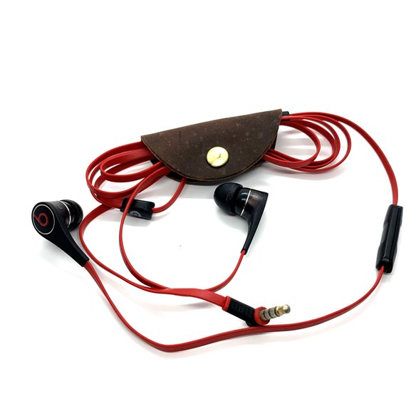 organizator cabluri/casti piele maro