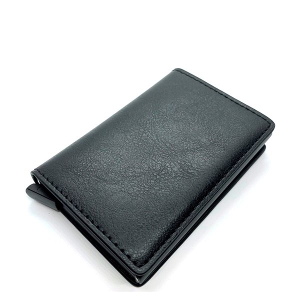 Suport carduri metalic piele neagra