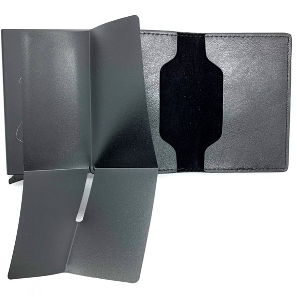 Suport carduri metalic piele neagra