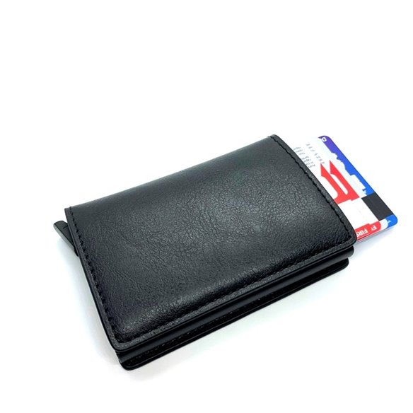 Suport carduri metalic piele neagra