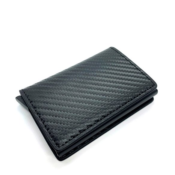 Suport carduri metalic piele carbon