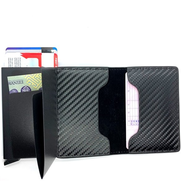 Suport carduri metalic piele carbon