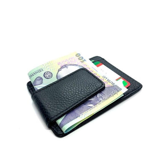 Portofel slim piele negru clips bani5