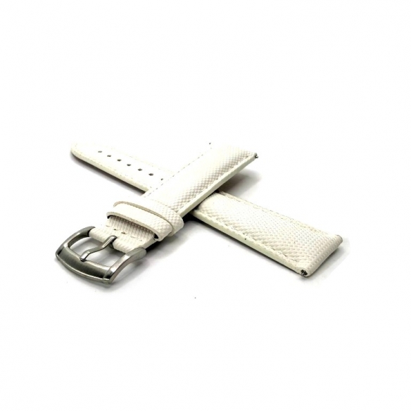 Curea sailcloth alb dublat cu piele maro